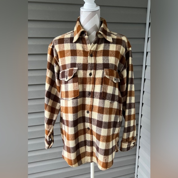Vintage 1960s Woolrich Mens Wool Flannel Long Sleeve Button Up Shirt Sz L